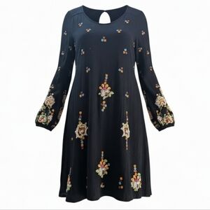 Free People M Black Dress with Colorful Embroidery, Excellent Used Condition